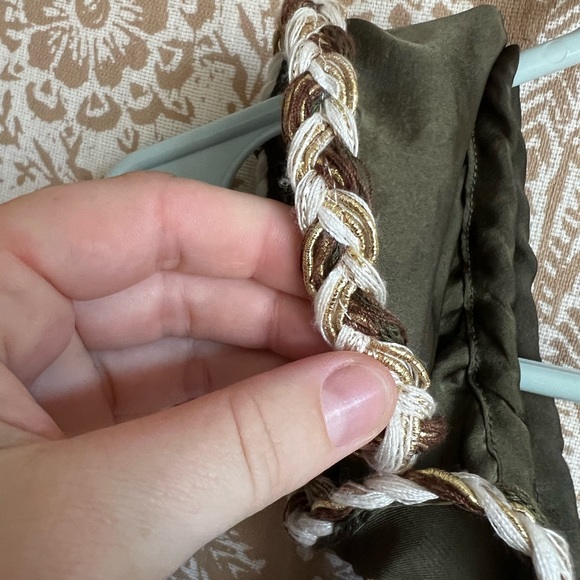 Misa Los Angeles Olive Green Smocked Satin Tank with Braid Design on Ruffle - Picture 7 of 8